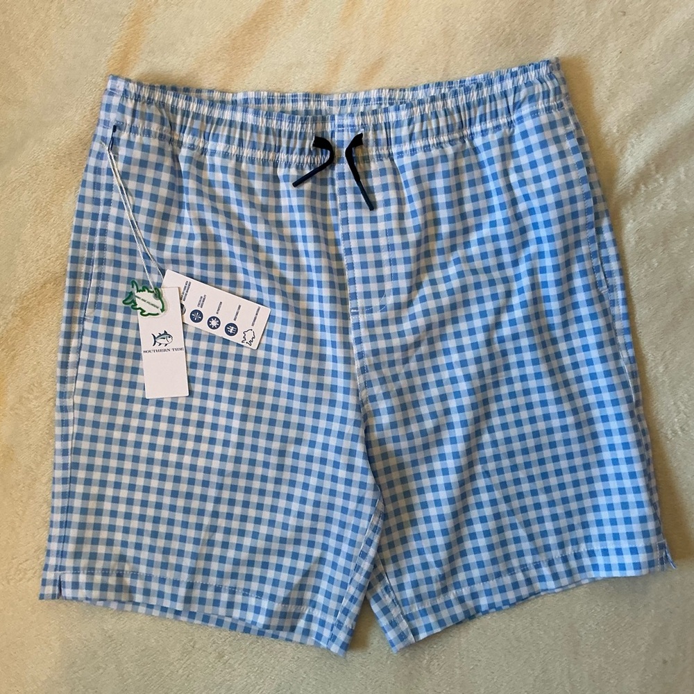 NEW Southern Tide Blue/White Gingham “Baldwin” Swim Trunks NWT